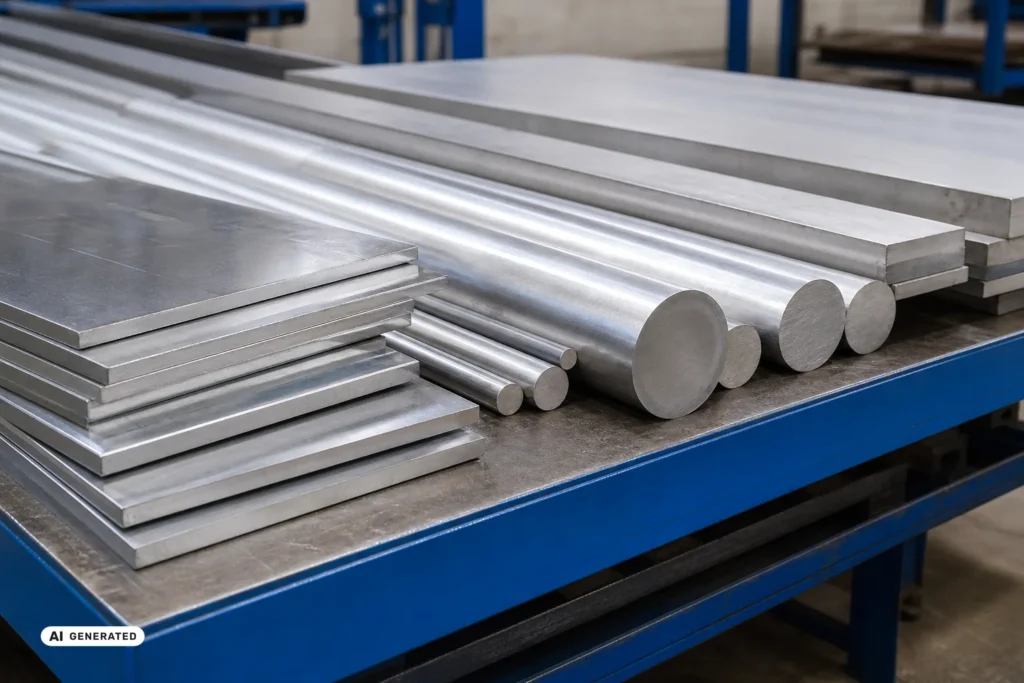 Aluminiumplatten und Rundstäbe nach Maß auf dem Versandtisch