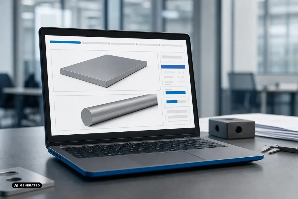 Online-Konfigurator für Aluminiumzuschnitte am Laptop