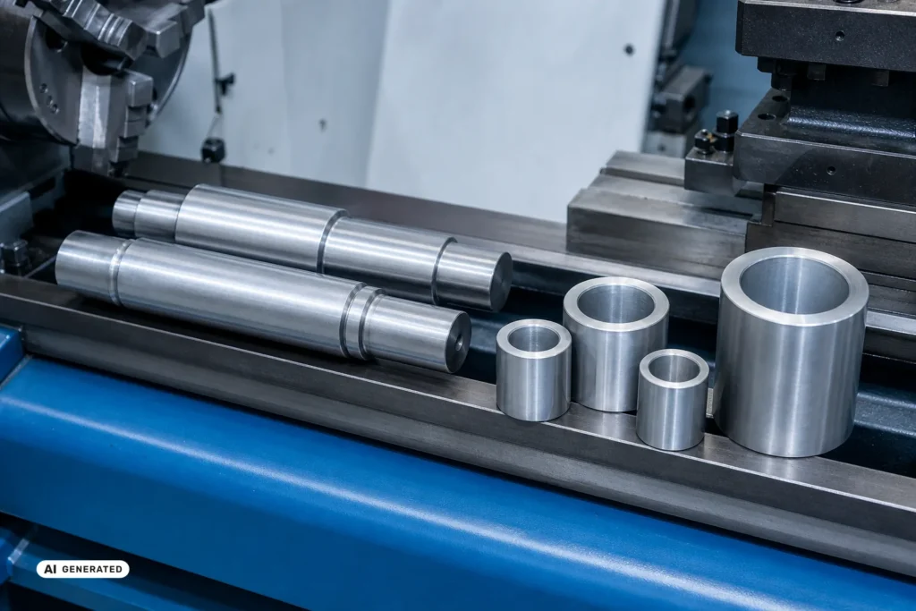 Aus Aluminium-Rundstäben gedrehte Wellen und Buchsen