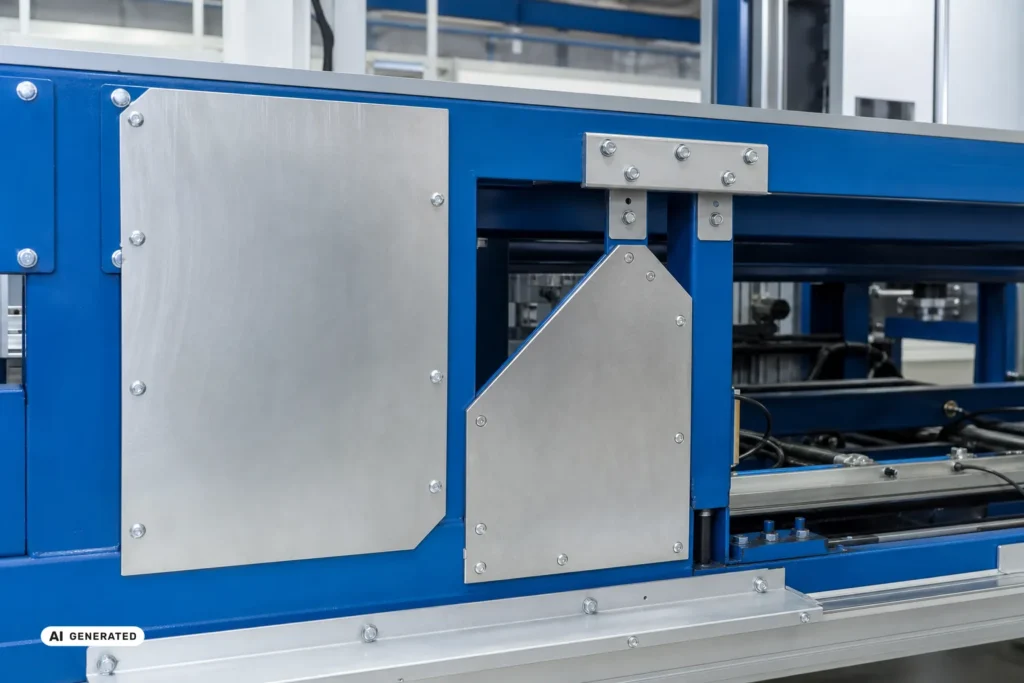 Abdeckungen und Halterungen aus Aluminium an einer Maschine